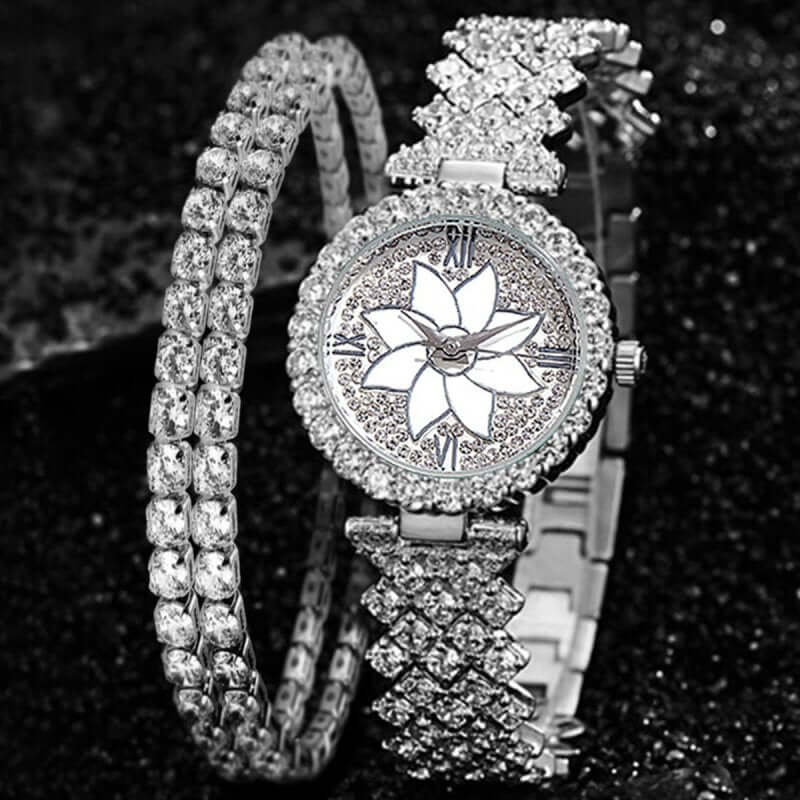 Fashion Temperament Diamond Starry Bracelet Watch Lady Creative Gift Set $21.51 Dana Fashion Color: Silver style: Package1 Women's Accessories Product information: product information Name: Fashion Trend Business Diamond Luxury Elegant Quartz Watch and Br