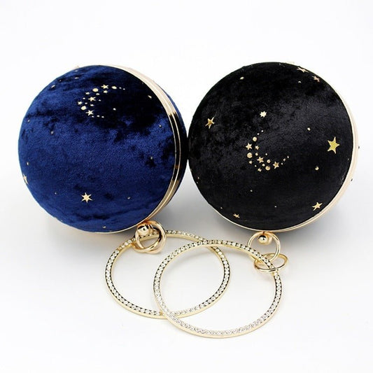 Fashion Temperament Starry Sky Ball Bag Suede Dinner Bag Evening Party $45.88 Dana Fashion Color: Black Size: Diameter 13cm Women's Bags Product information: Lining texture: Polyester Applicable scenarios: Daily matching Color: black, dark blue, milk tea