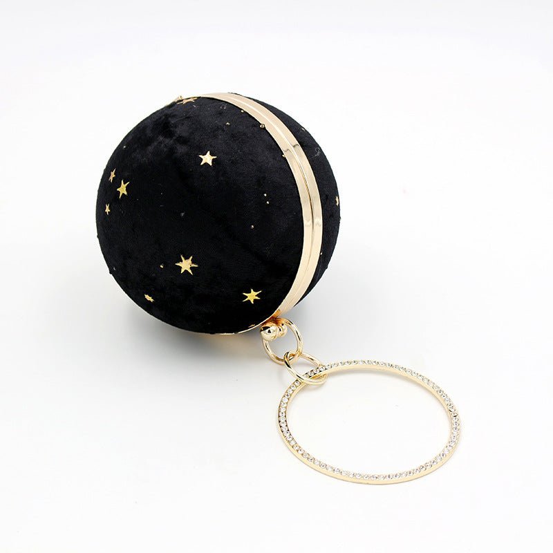 Fashion Temperament Starry Sky Ball Bag Suede Dinner Bag Evening Party $45.88 Dana Fashion Color: Black Size: Diameter 13cm Women's Bags Product information: Lining texture: Polyester Applicable scenarios: Daily matching Color: black, dark blue, milk tea
