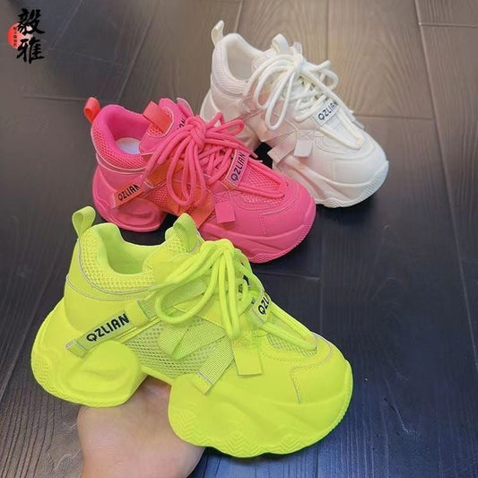 Fashion Thick Bottom Sneaker Women's All-match $40.97 Dana Fashion Color: Fluorescent Yellow Size: 35 Women's shoes Product information: Pattern: solid color Applicable sports: Universal Lining material: Mesh Color: white, Rose Red, fluorescent yellow Upp