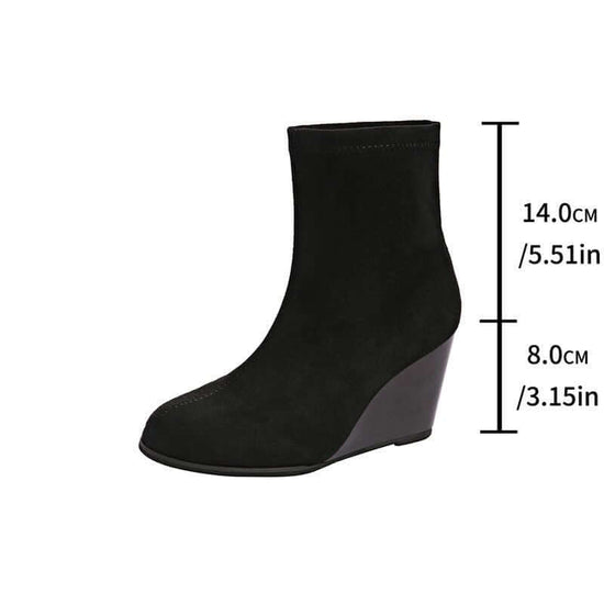 Fashion Thick-soled Wedges Boots Winter Suede Height-increasing Shoes Warm Solid Ankle Boot $39.90 Dana Fashion Color: Black Size: Size35 Women's shoes Product information: Product Category: Fashion boots Applicable age: adult Upper material: suede Sole m