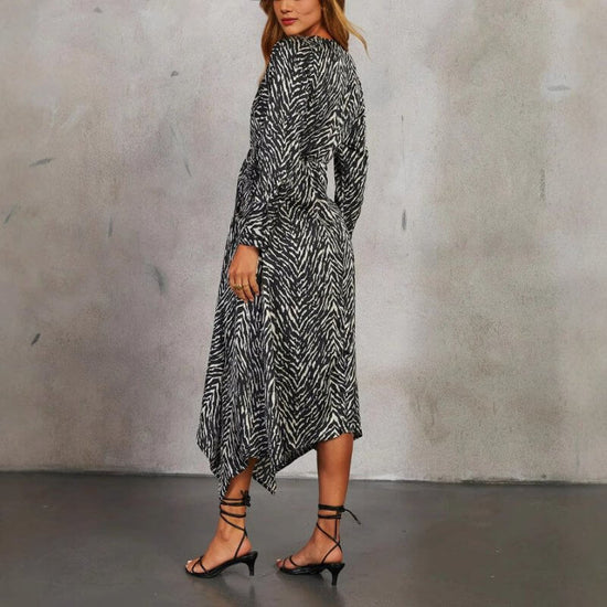 Fashion V-neck Shirt Button Printed Long Sleeve Dress $29.90 Dana Fashion Color: Black Size: L Women's clothing Product information: Color: Black Waist Type: Mid waist Size: S,M,L,XL Combination form: Single piece Fabric name: Polyester Sleeve length: lon