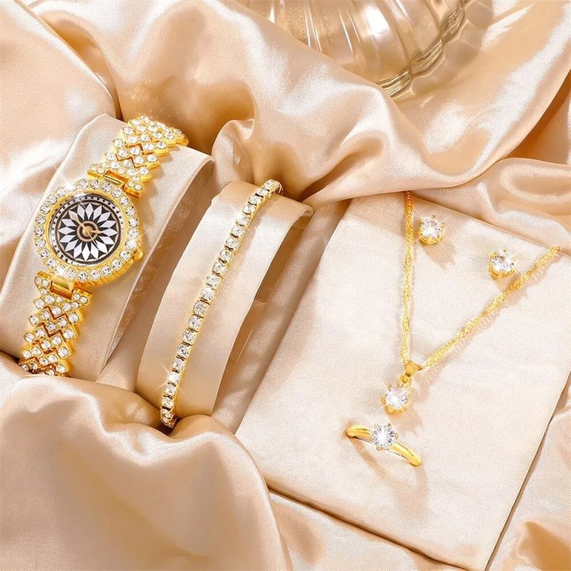 Fashion Watch Gift Suit Quartz Watch Necklace Bracelet Ring Stud Earrings $39.00 Dana Fashion Color: Gold Watch Suit3 Women's Accessories Product information: Color ：Green Watch Suit, Black Watch Suit, Red Watch Suit, Black Watch Suit, Red Watch Suit, Red