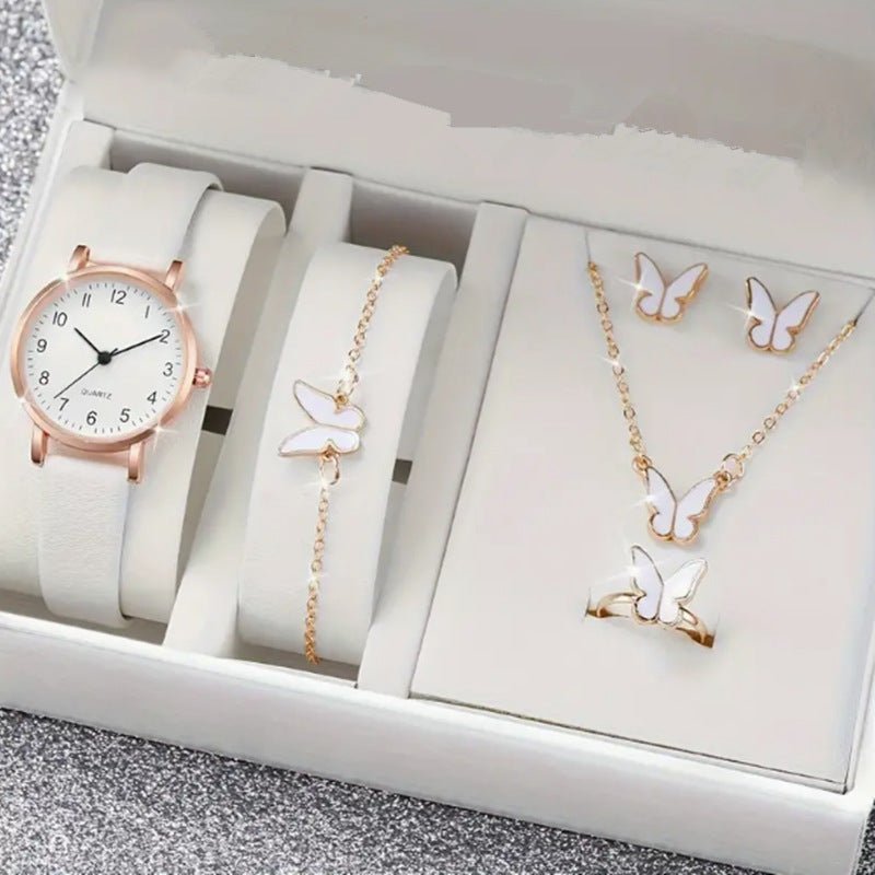 Fashion Watch Gift Suit Quartz Watch Necklace Bracelet Ring Stud Earrings $39.00 Dana Fashion Color: White Digit Watch Suit Women's Accessories Product information: Color ：Green Watch Suit, Black Watch Suit, Red Watch Suit, Black Watch Suit, Red Watch Sui