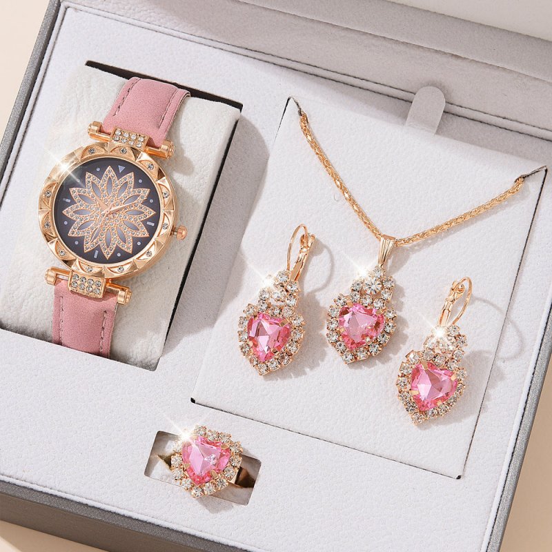 Fashion Watch Gift Suit Quartz Watch Necklace Bracelet Ring Stud Earrings $39.00 Dana Fashion Color: Pink Watch Suit1 Women's Accessories Product information: Color ：Green Watch Suit, Black Watch Suit, Red Watch Suit, Black Watch Suit, Red Watch Suit, Red