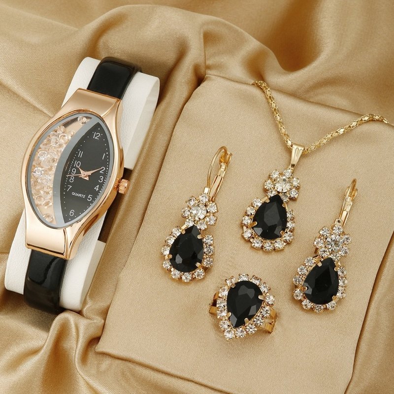 Fashion Watch Gift Suit Quartz Watch Necklace Bracelet Ring Stud Earrings $39.00 Dana Fashion Color: Oval Black Watch Suit Women's Accessories Product information: Color ：Green Watch Suit, Black Watch Suit, Red Watch Suit, Black Watch Suit, Red Watch Suit