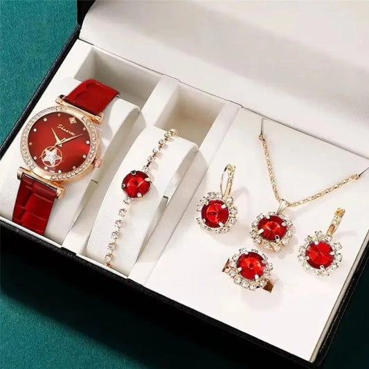 Fashion Watch Gift Suit Quartz Watch Necklace Bracelet Ring Stud Earrings $39.00 Dana Fashion Color: Black Butterfly Watch Suit Women's Accessories Product information: Color ：Green Watch Suit, Black Watch Suit, Red Watch Suit, Black Watch Suit, Red Watch
