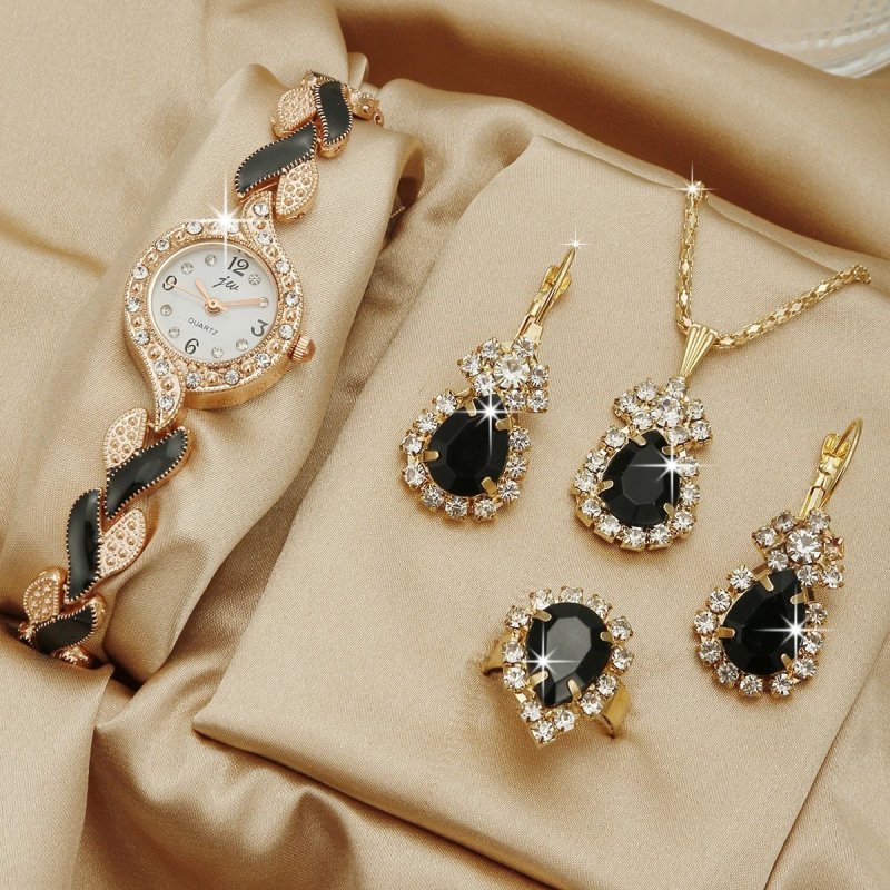 Fashion Watch Gift Suit Quartz Watch Necklace Bracelet Ring Stud Earrings $39.00 Dana Fashion Color: Black Love Watch Suit Women's Accessories Product information: Color ：Green Watch Suit, Black Watch Suit, Red Watch Suit, Black Watch Suit, Red Watch Suit