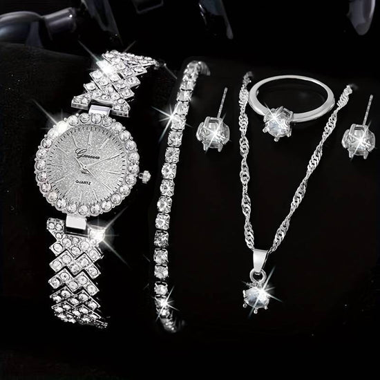 Fashion Watch Gift Suit Quartz Watch Necklace Bracelet Ring Stud Earrings $39.00 Dana Fashion Color: Silver Watch Suit1 Women's Accessories Product information: Color ：Green Watch Suit, Black Watch Suit, Red Watch Suit, Black Watch Suit, Red Watch Suit, R