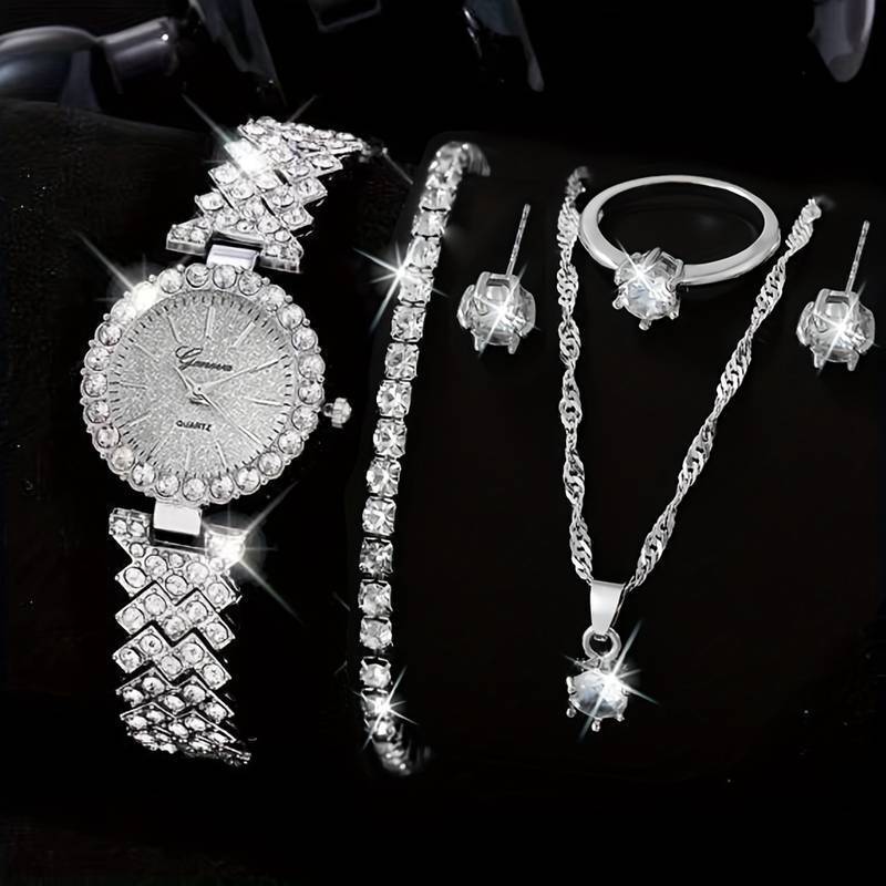 Fashion Watch Gift Suit Quartz Watch Necklace Bracelet Ring Stud Earrings $39.00 Dana Fashion Color: Silver Watch Suit1 Women's Accessories Product information: Color ：Green Watch Suit, Black Watch Suit, Red Watch Suit, Black Watch Suit, Red Watch Suit, R