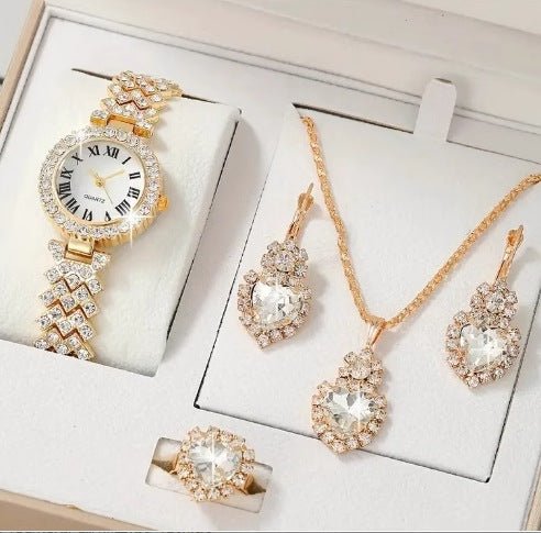 Fashion Watch Gift Suit Quartz Watch Necklace Bracelet Ring Stud Earrings $39.00 Dana Fashion Color: Gold Watch Suit2 Women's Accessories Product information: Color ：Green Watch Suit, Black Watch Suit, Red Watch Suit, Black Watch Suit, Red Watch Suit, Red