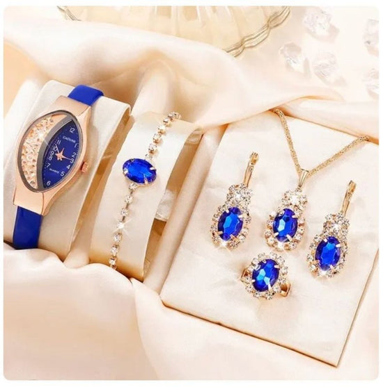Fashion Watch Gift Suit Quartz Watch Necklace Bracelet Ring Stud Earrings $39.00 Dana Fashion Color: Oval Blue Watch Suit Women's Accessories Product information: Color ：Green Watch Suit, Black Watch Suit, Red Watch Suit, Black Watch Suit, Red Watch Suit,