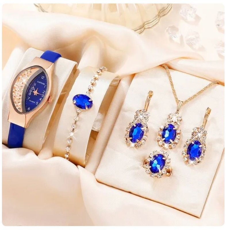 Fashion Watch Gift Suit Quartz Watch Necklace Bracelet Ring Stud Earrings $39.00 Dana Fashion Color: Oval Blue Watch Suit Women's Accessories Product information: Color ：Green Watch Suit, Black Watch Suit, Red Watch Suit, Black Watch Suit, Red Watch Suit,