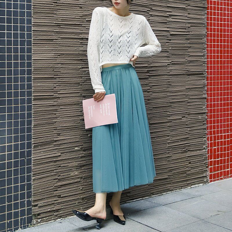 Fashion Wide Hem Gauzy Skirt For Women $39.90 Dana Fashion Color: Lake Green Size: Free Size Women's clothing Product information: Pattern: solid color Skirt type: flounced skirt Color: black, white, flesh red, brown, gray, apricot, blue, black pink, pink