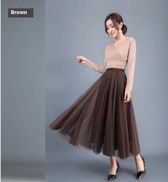 Fashion Wide Hem Gauzy Skirt For Women $39.90 Dana Fashion Color: Coffee Size: Free Size Women's clothing Product information: Pattern: solid color Skirt type: flounced skirt Color: black, white, flesh red, brown, gray, apricot, blue, black pink, pink, da