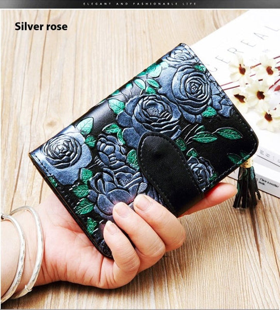 Fashion Women's Leather Wallet Short $39.00 Dana Fashion Color: Butterfly Women's Bags Product information: Pattern: Flowers Lining texture: Polyester Color: colorful rose, silver rose, gold leaf, butterfly Processing Method: soft surface Material: genuin