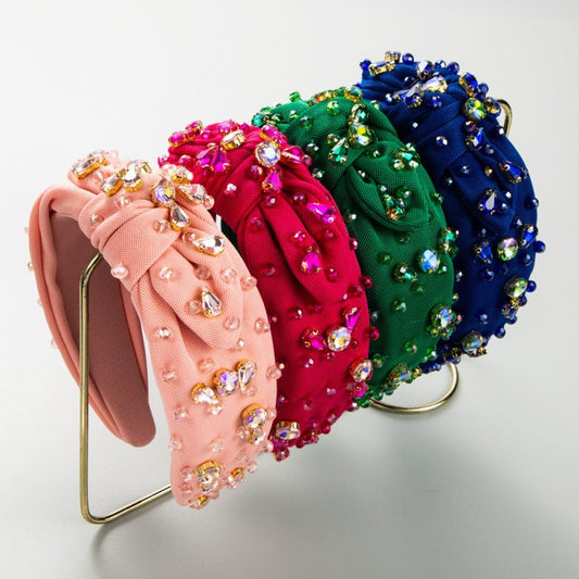 Fashionable All-match Diamond-embedded High-grade Headband Elegant Wide-brimmed Knotted $21.83 Dana Fashion Color: Blue Women's Accessories Product information: Treatment Process: Diamond Color: Rose Red, blue, green, pink Applicable people: women Materia