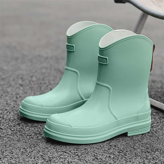 Fashionable All-match Women's Mid-calf Contrast Color Waterproof Shoes Rubber Boots $37.90 Dana Fashion Color: Pure Green Size: 35 Women's shoes Product information: Pattern: solid color Color: pure khaki, pure green, pure apricot, pink blue, black, yello
