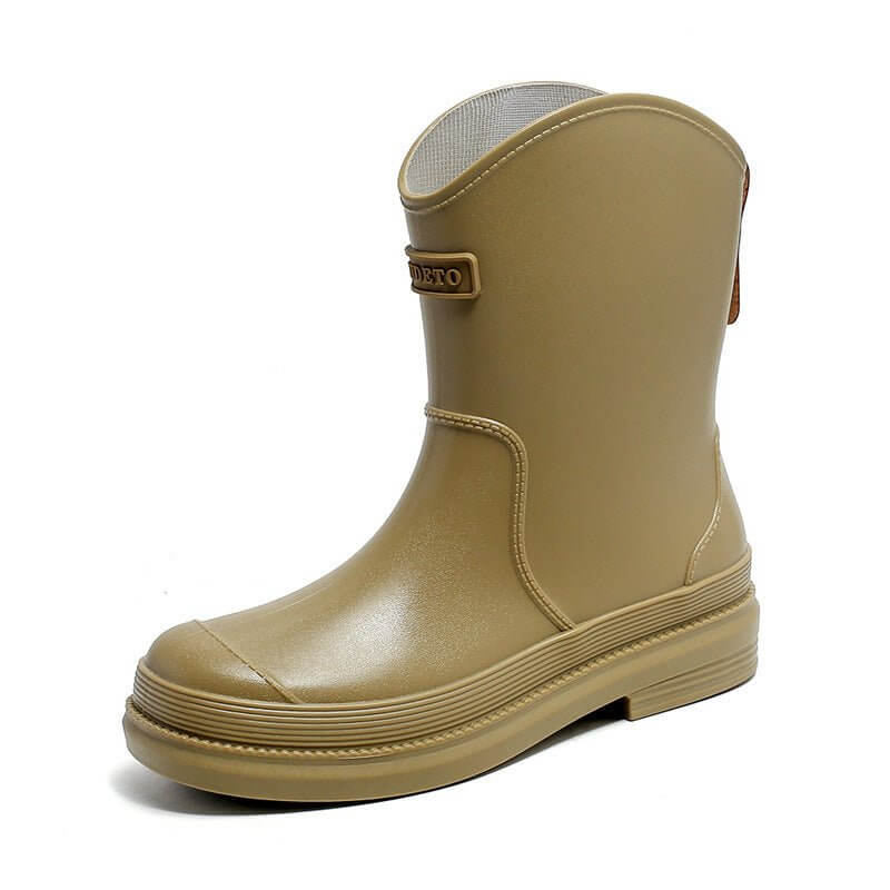 Fashionable All-match Women's Mid-calf Contrast Color Waterproof Shoes Rubber Boots $37.90 Dana Fashion Color: Apricot Brown Size: 35 Women's shoes Product information: Pattern: solid color Color: pure khaki, pure green, pure apricot, pink blue, black, ye