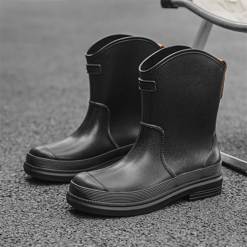 Fashionable All-match Women's Mid-calf Contrast Color Waterproof Shoes Rubber Boots $37.90 Dana Fashion Color: Black Size: 35 Women's shoes Product information: Pattern: solid color Color: pure khaki, pure green, pure apricot, pink blue, black, yellow apr