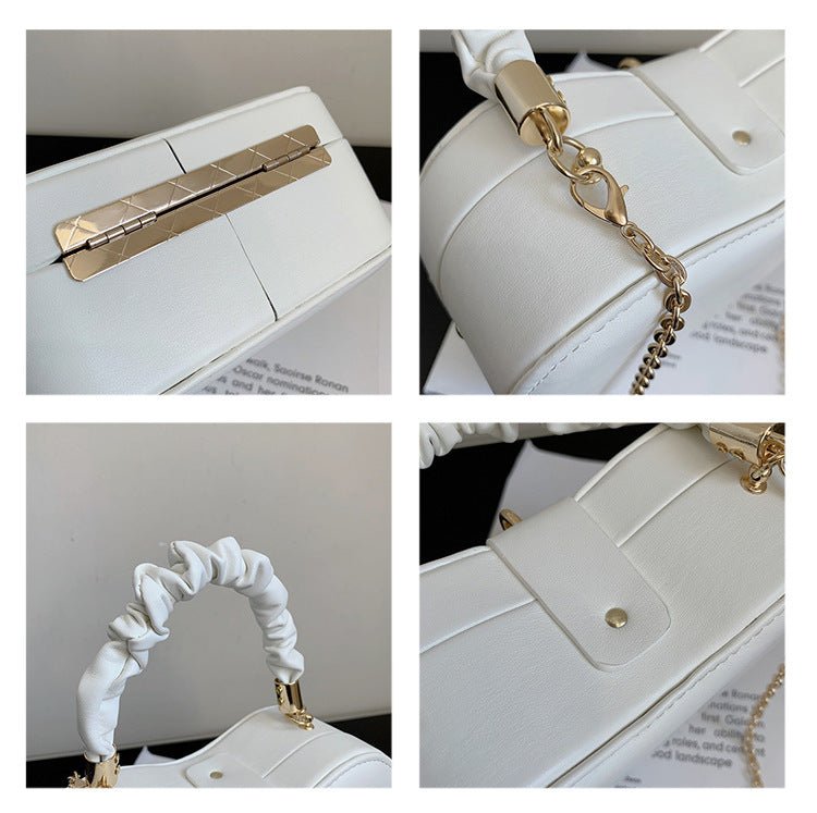Fashionable Fold Ins Net Red Portable Chain Small Round Bag $41.45 Dana Fashion Color: White Women's Bags Product information: Material: pu leather Product Size: Upper width 17cm Bottom width 12cm Height 15cm Thickness 6cm Handle height 12cm Shoulder stra