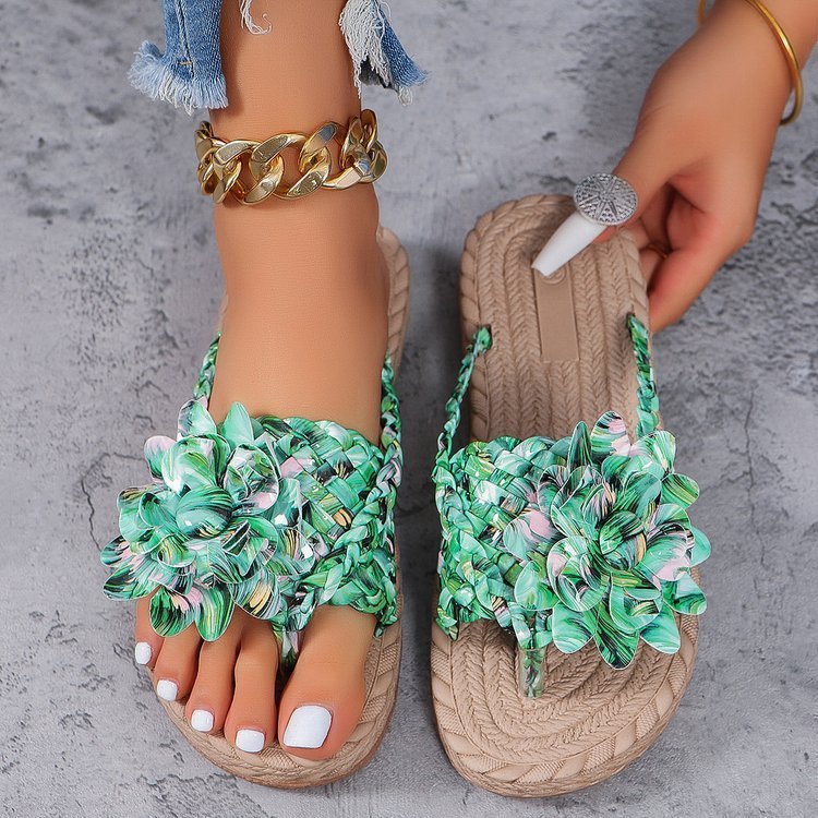 Fashionable Personalized Flip-flops For Women $39.45 Dana Fashion Color: Green Size: 36 Women's shoes Product information: Pattern: Flowers Color: colorful, silver, milky white, green, pink blue, light pink, black, black flower Size: 36, 37, 38, 39, 40, 4