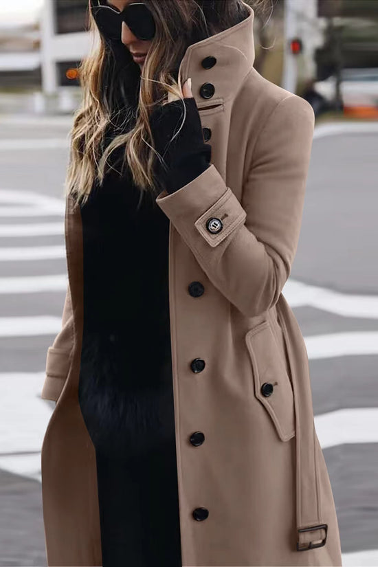 Autumn Winter New Woolen Coat Women's Slim Fit Cardigan Large Coat Women Long Sleeve Single Breasted Stand Collar Woolen Coat