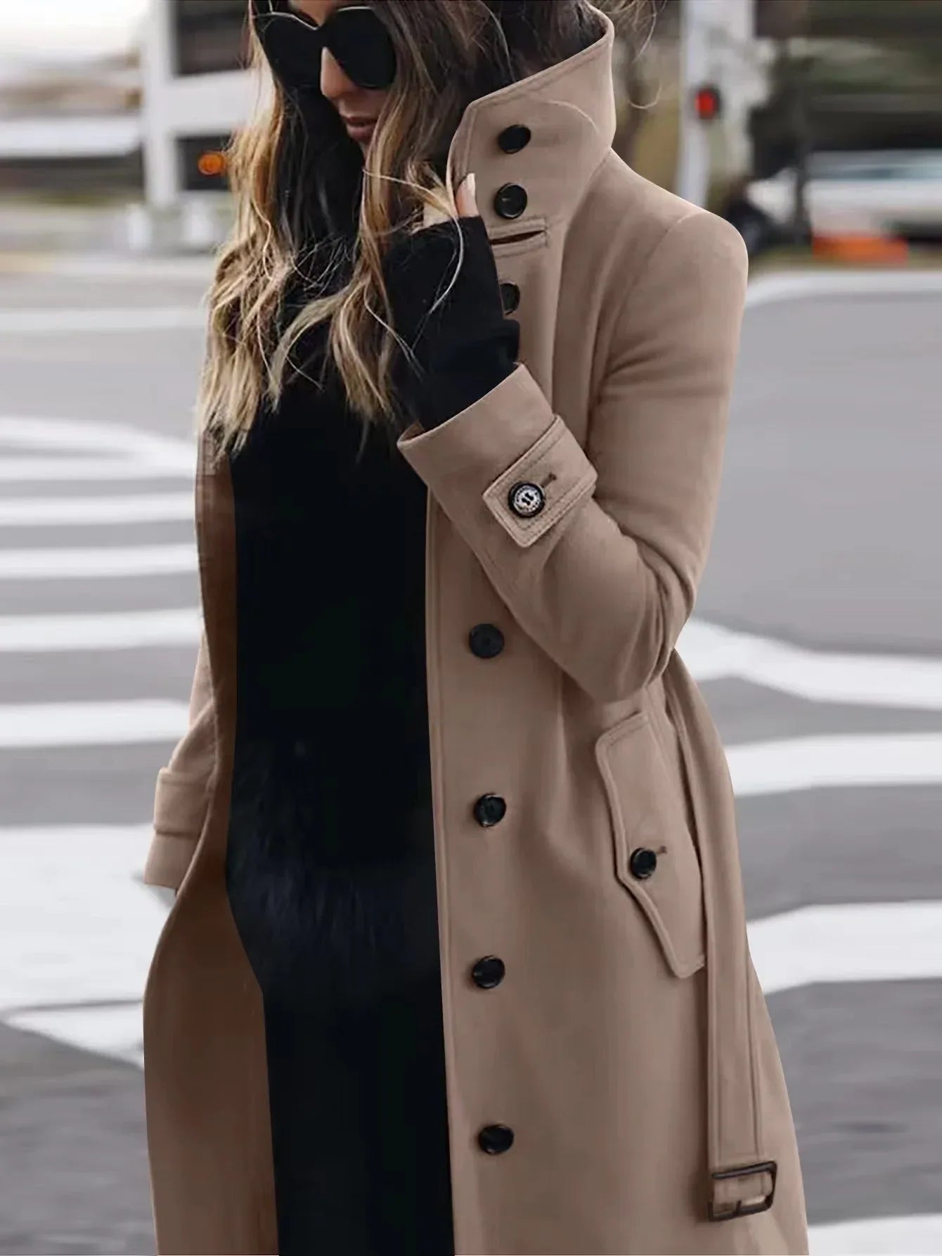 Autumn Winter New Woolen Coat Women's Slim Fit Cardigan Large Coat Women Long Sleeve Single Breasted Stand Collar Woolen Coat - DanaFashionstore