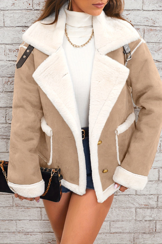 Fashion Polo Collar Plush Jacket Winter Warm Casual Jacket