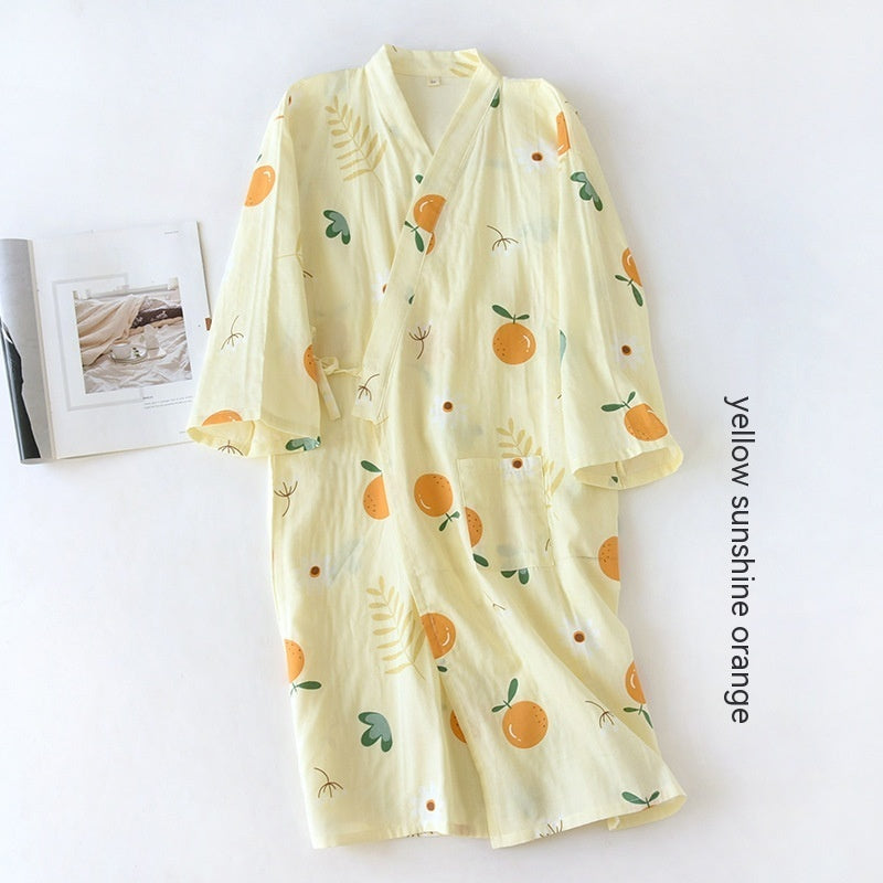 Women Bathrobe Nightdress Long Sleeve Nightgown Cotton Gauze - Dana Fashion