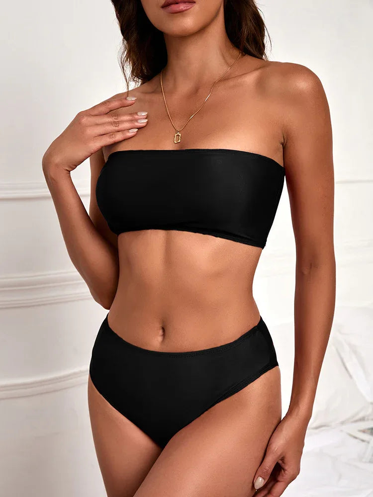 Tube Top High Waist Split Bikini - DanaFashionstore