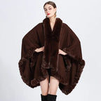 Rex Rabbit Fur Collar Shawl Irregular Oversized Knitted Cardigan Baggy Coat - DanaFashionstore