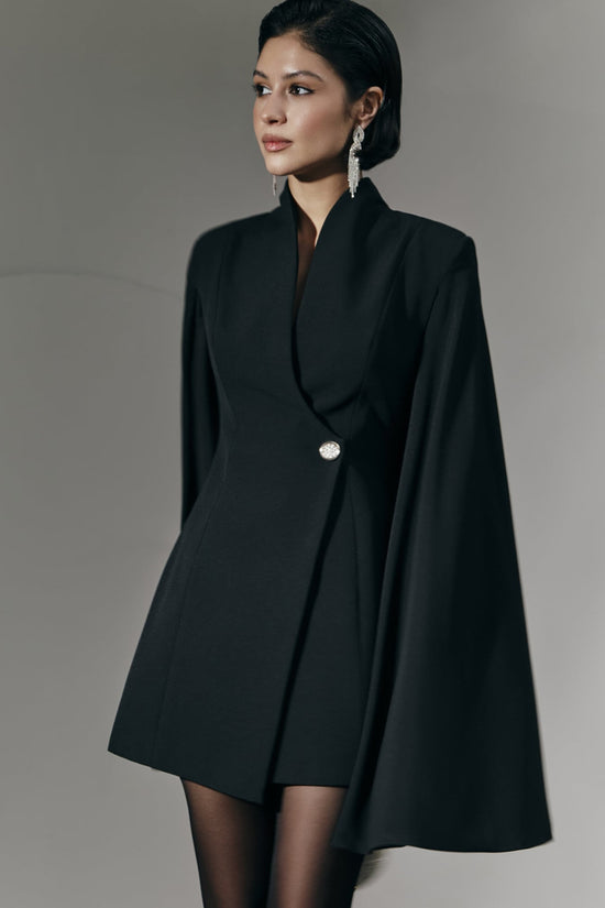 Elegant Cloak Slim Solid Color Single Buckle Dress