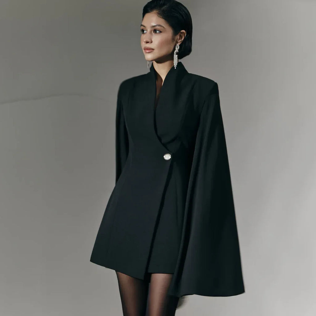 Elegant Cloak Dress 2026 - Slim Solid Color Single Buckle Dress - DanaFashionstore