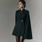 Elegant Cloak Dress 2026 - Slim Solid Color Single Buckle Dress - DanaFashionstore