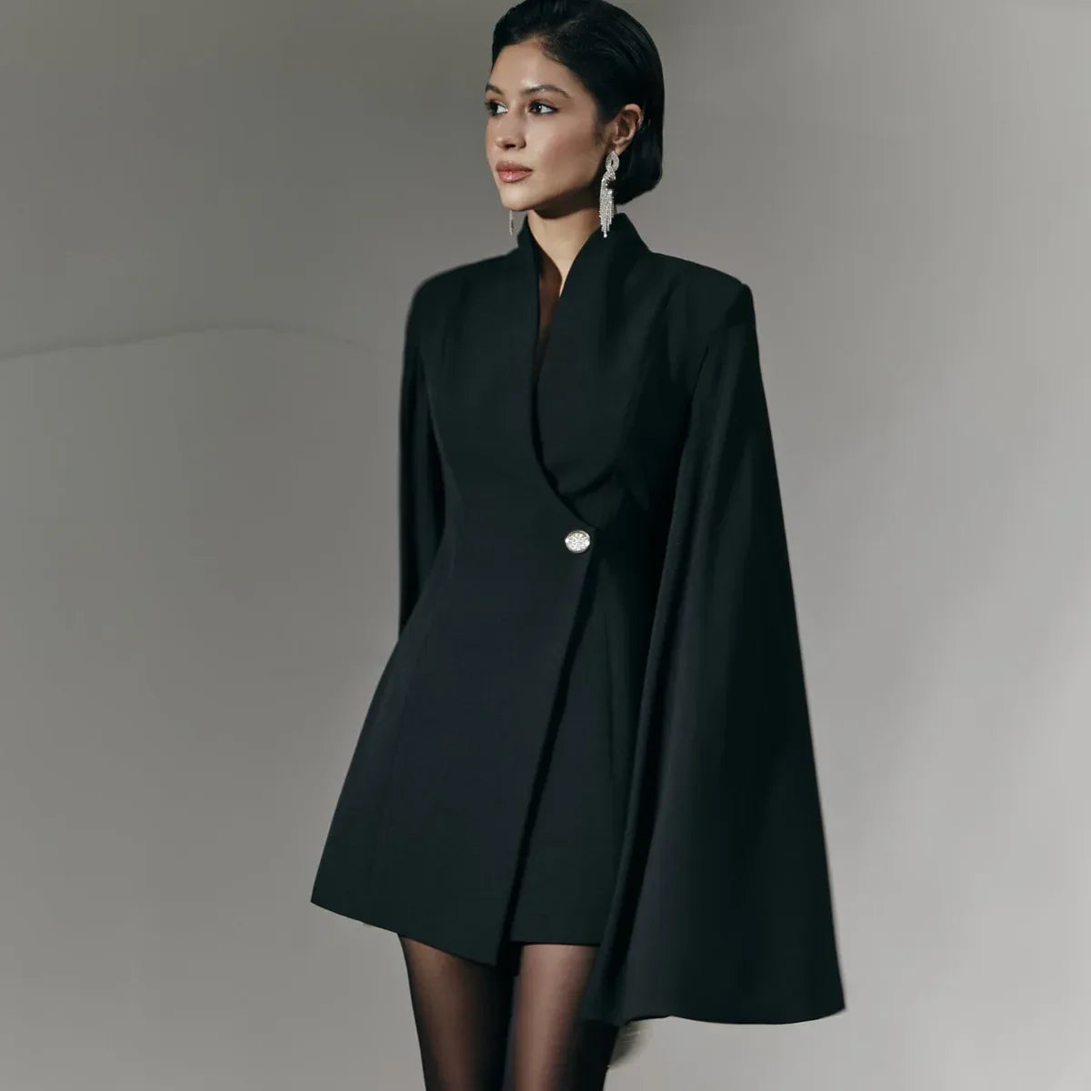 Elegant Cloak Dress 2026 - Slim Solid Color Single Buckle Dress - DanaFashionstore