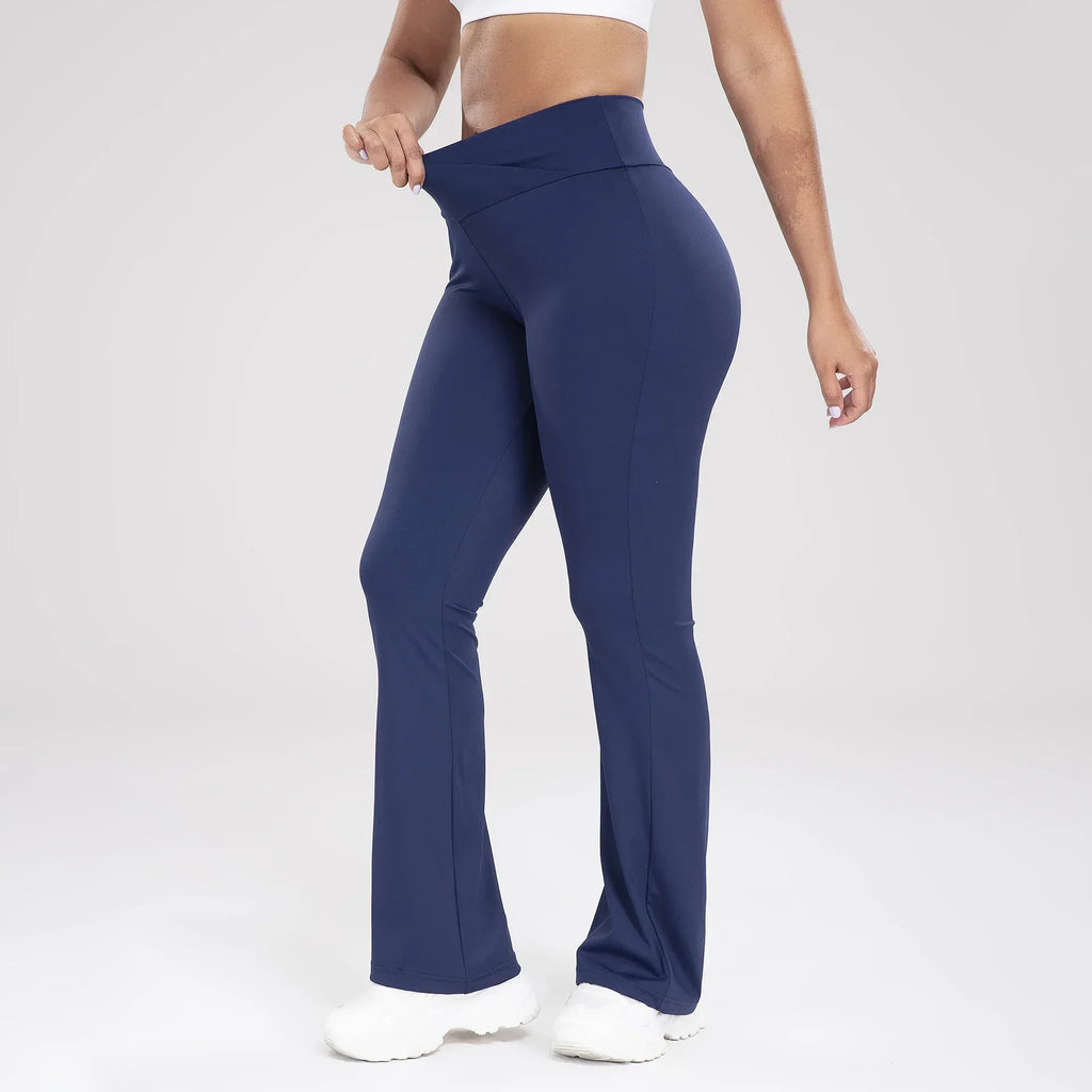 Cross Waist Side Pocket Leisure Sports Bell-bottom Pants Slim Fit Yoga Pants Women - DanaFashionstore