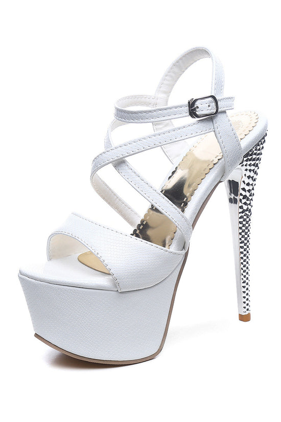 New Faux Leather Buckle Fish Mouth Stiletto Sandals