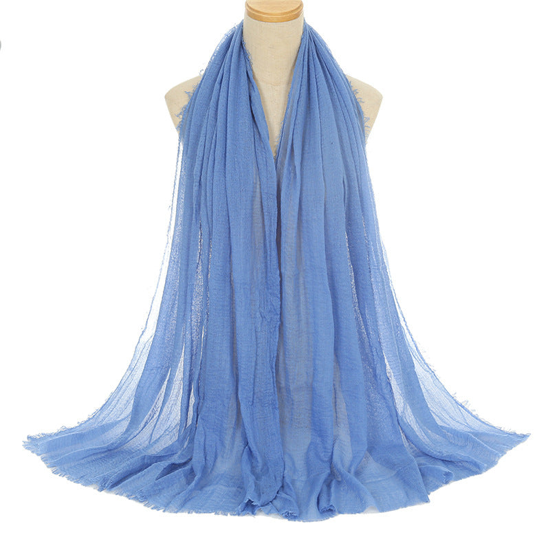 Pleated Viscose Yarn Monochrome Scarf Natural Wrinkled Cotton And Linen Burrs