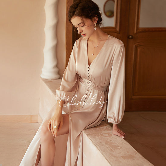 Bride French Luxury Long Silk Nightgown - Dana Fashion