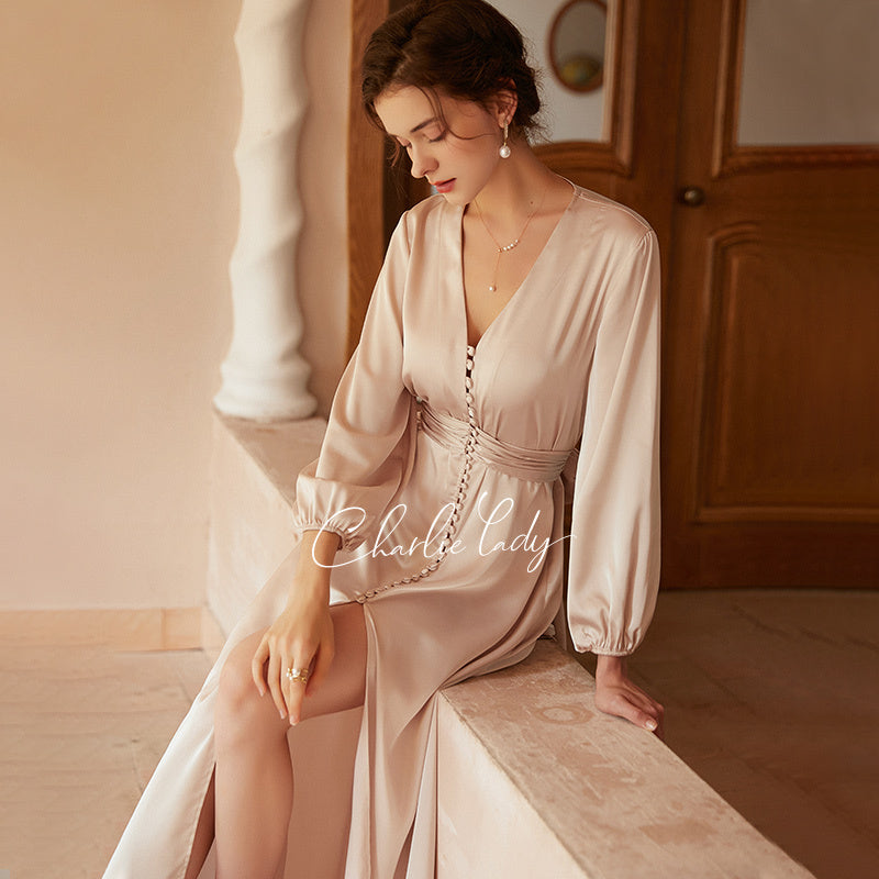 Bride French Luxury Long Silk Nightgown - Dana Fashion
