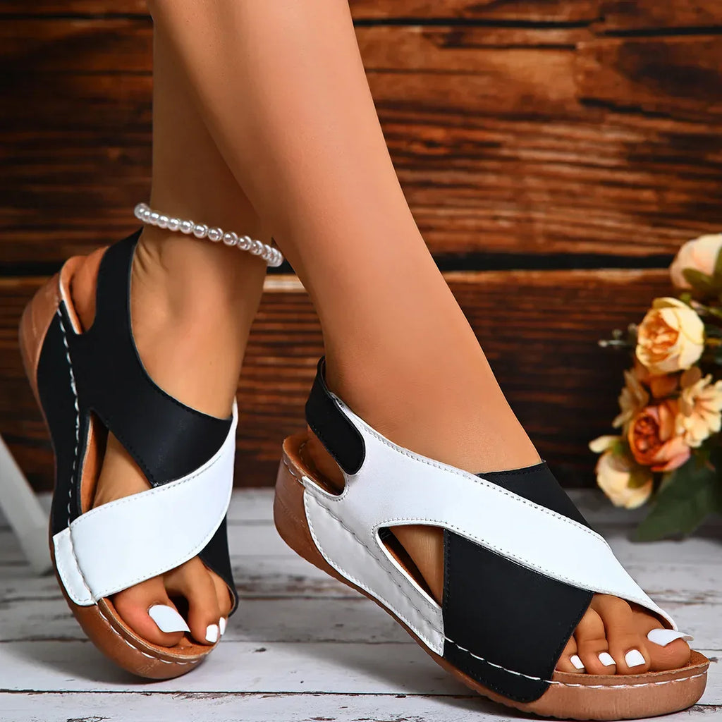 Summer Wedges Sandals With Colorblock Cross-strap Design Casual Thick-soled Roman Shoes For Women - DanaFashionstore