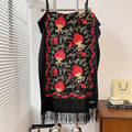 Contrast Color Pomegranate Leaf Embroidered Double-sided Shawl - DanaFashionstore