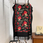 Contrast Color Pomegranate Leaf Embroidered Double-sided Shawl - DanaFashionstore