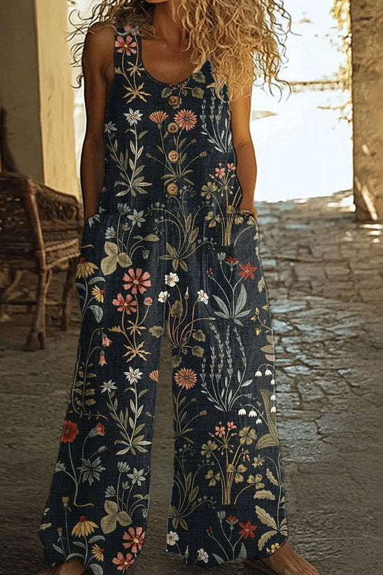 Casual Retro Personalized Printed Jumpsuit