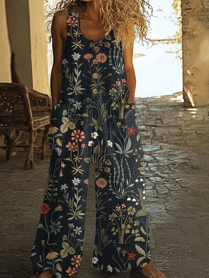Casual Retro Personalized Printed Jumpsuit