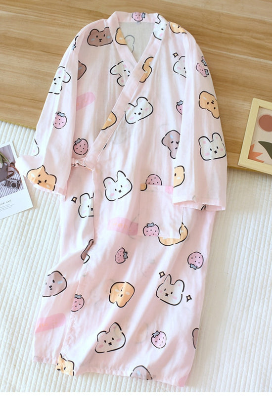 Women Bathrobe Nightdress Long Sleeve Nightgown Cotton Gauze - Dana Fashion