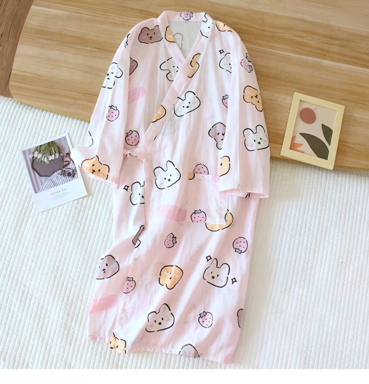 Women Bathrobe Nightdress Long Sleeve Nightgown Cotton Gauze - Dana Fashion
