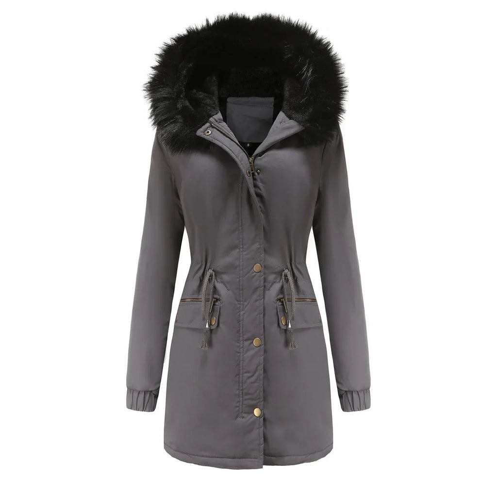 Women's Mid-Length Fur Collar Parker Coat 2026 - Cotton-Padded Jacket - DanaFashionstore