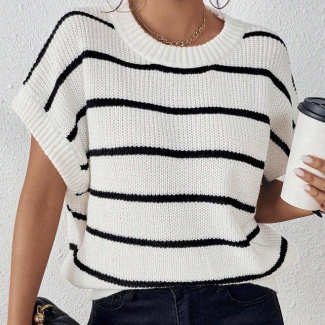 Striped Pattern Batwing Sleeve Knit Top - DanaFashionstore